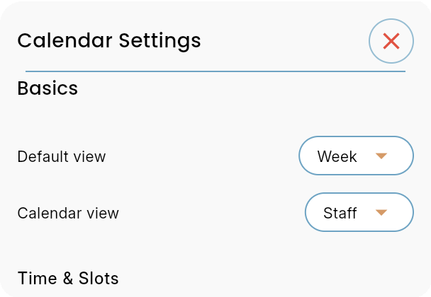 Bookairy Calendar Settings drawer basics options Bookairy Calendar Settings drawer basics options