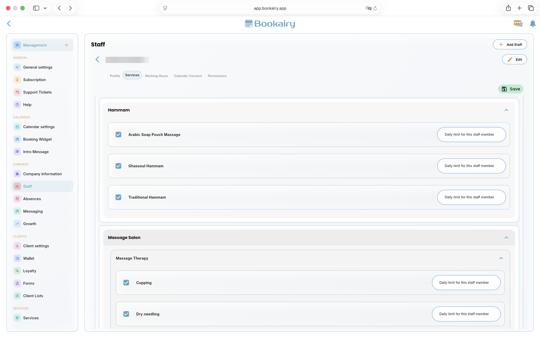 Bookairy staff services assignment screen Bookairy staff services assignment screen